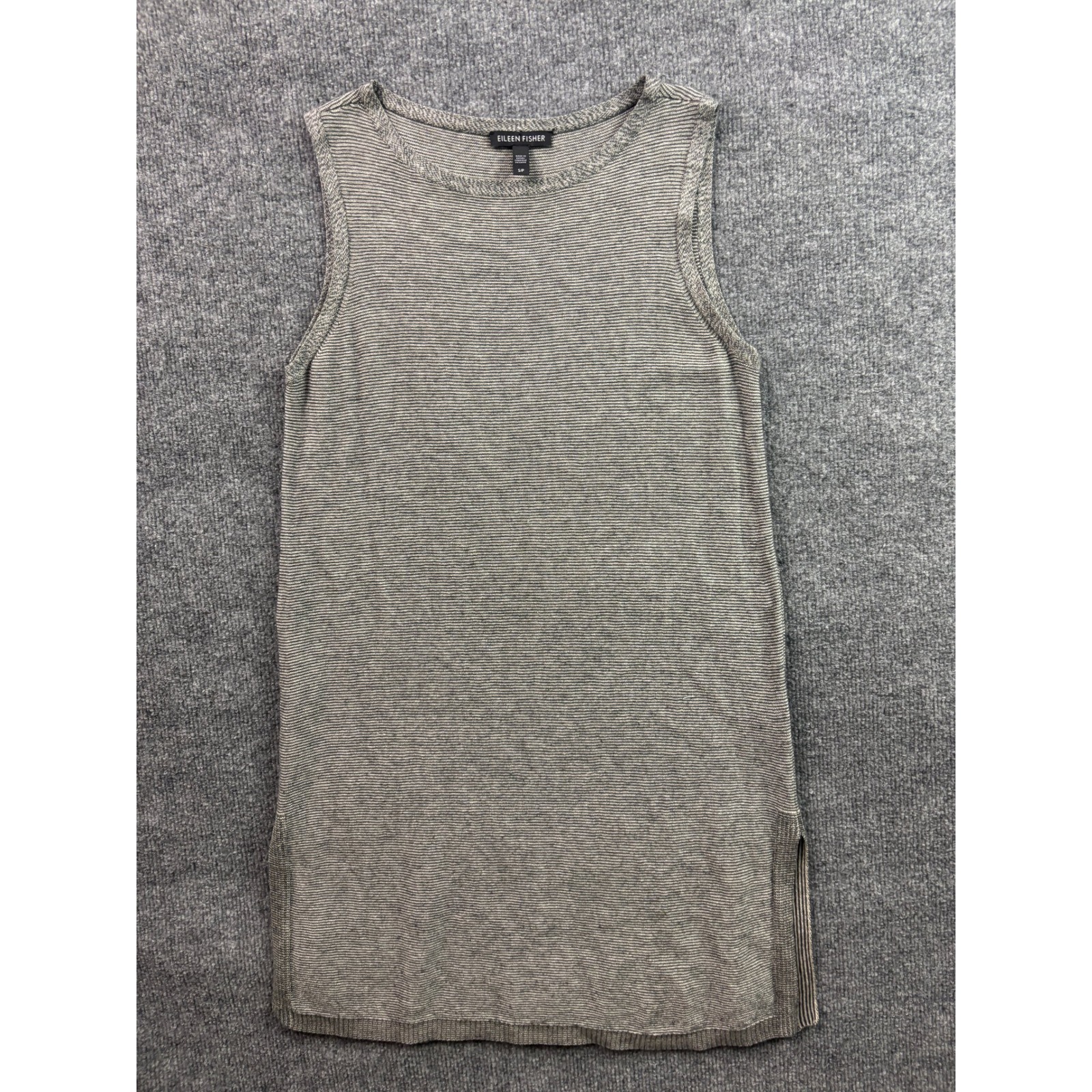 Eileen Fisher Tunic Tank Women S Gray Striped Tencel Merino Wool Sleeveless Top